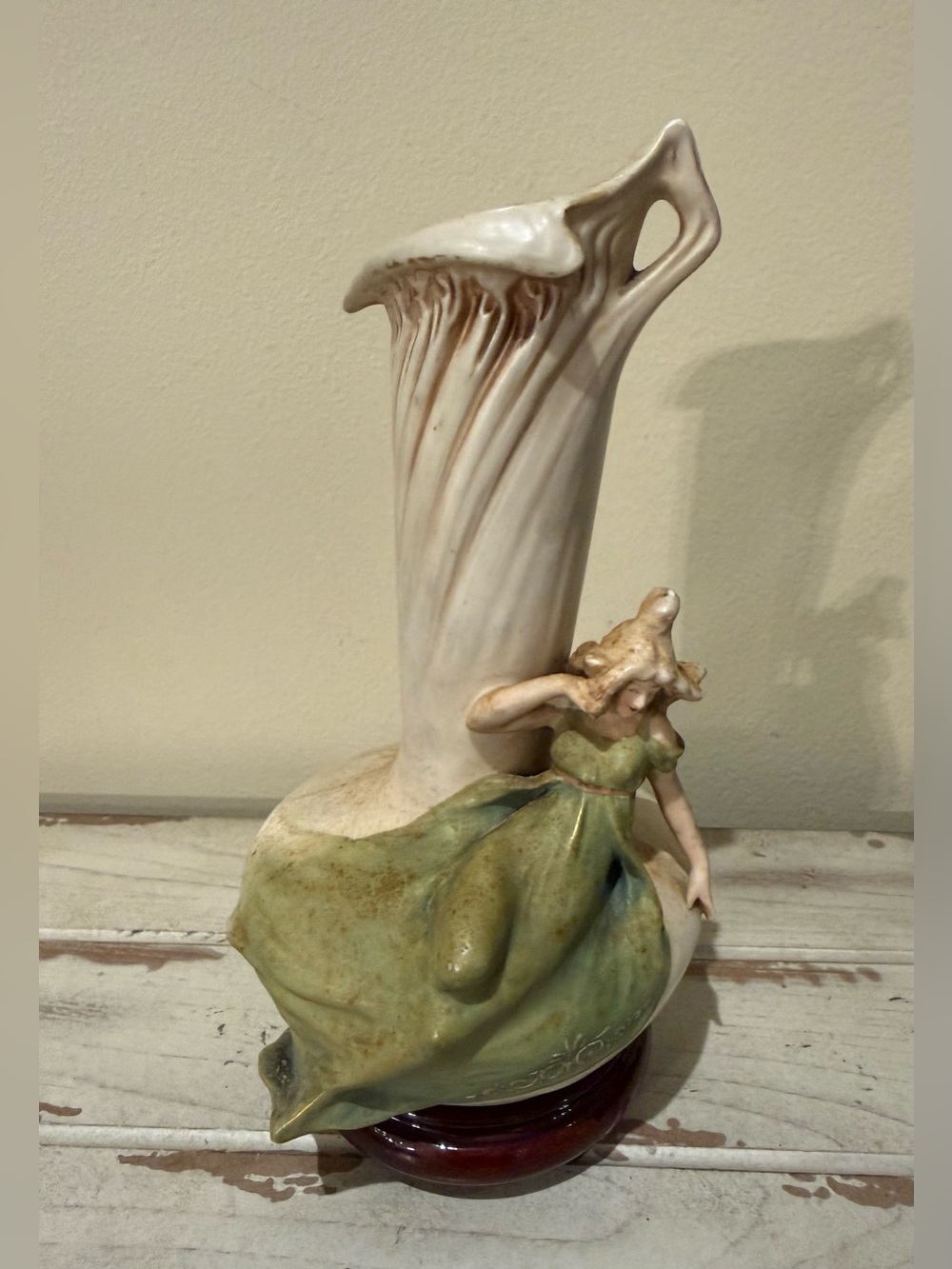 Royal Dux Art Nouveau Nymph Flower Vase Pre-1918 Bohemia Pink Triangle Mark